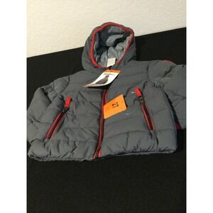 Gerry Kids Puffer Jacket 2T Gray Red Trimmed Hooded Full Zip Winter Coat
